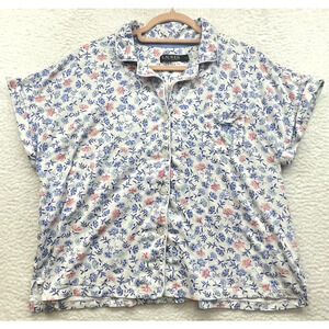 Lauren Ralph Lauren Shirt Womens Extra Large Blue Pajama Dolman Notch Collar